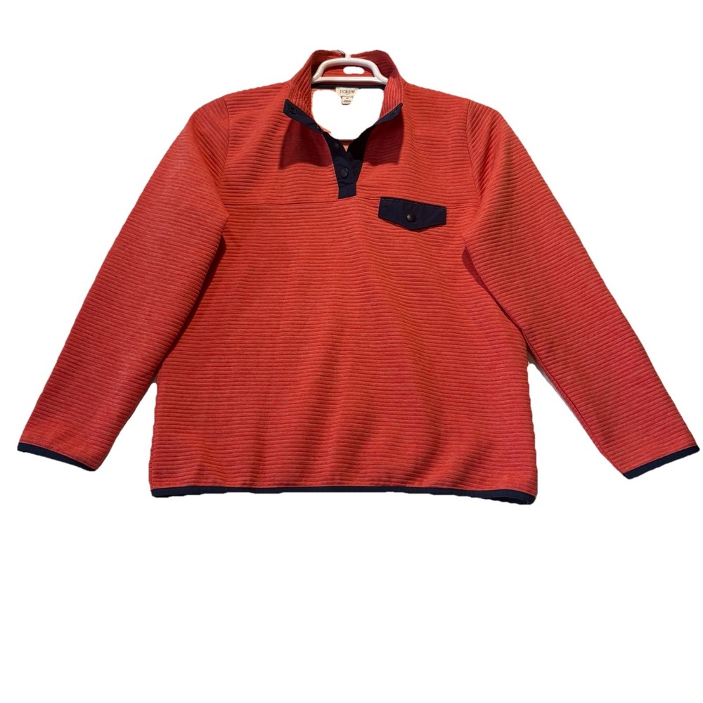 J. Crew Quilted 1/2 Snap Front Pullover‎ Women's Size M Coral Ribbed